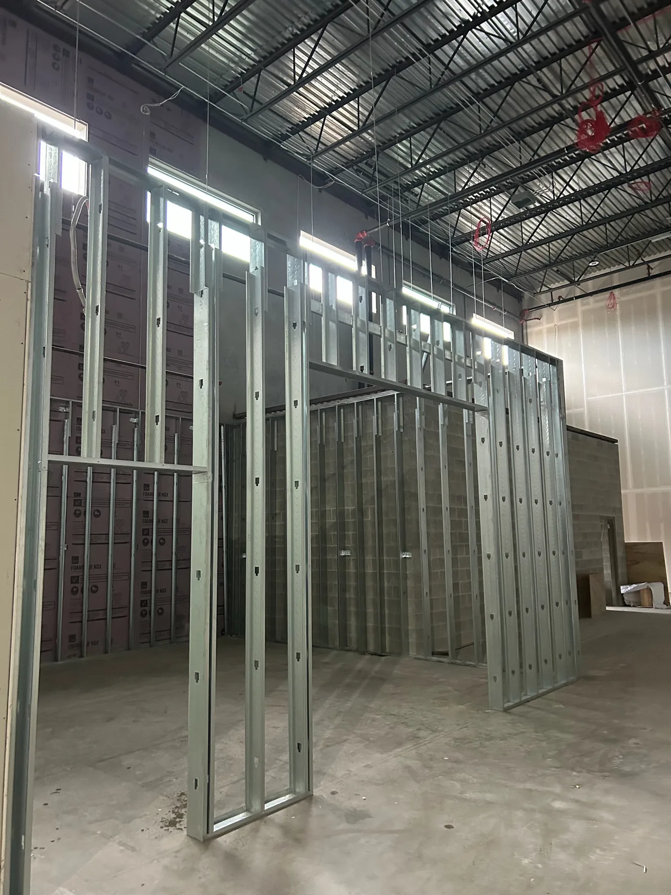 Commercial interior partition layout built with metal studs